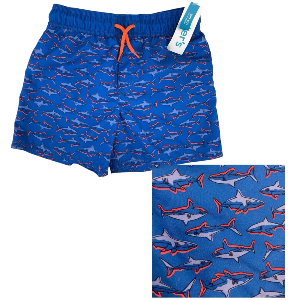 Carter's Boys Shark Pattern Swim Shorts Trunks Size 6 NWT